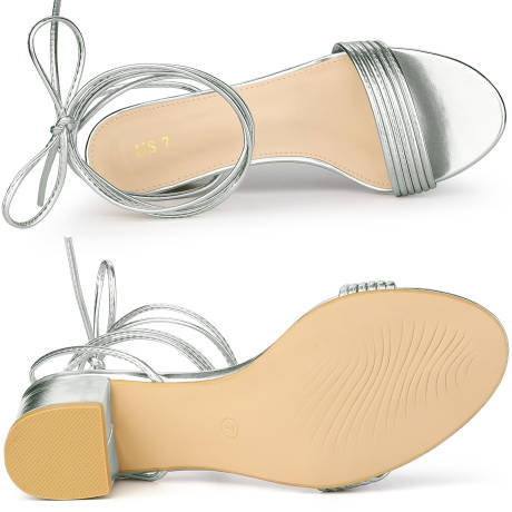 Allegra K- Comfortable Sparkle Strappy Lace Up Block Heel Sandals