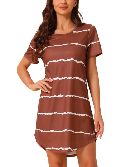 cheibear - Round Neck Striped Nightgown