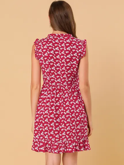 Allegra K- Floral Sleeveless A-Line Ruffle Mini Dress