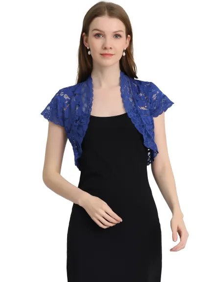 Allegra K- Short Sleeve Sheer Floral Lace Shrug Top