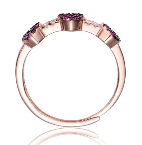 Genevive Sterling Silver 18k Rose Gold Plated with Ruby Cubic Zirconia Pave Hearts Promise Stacking Ring