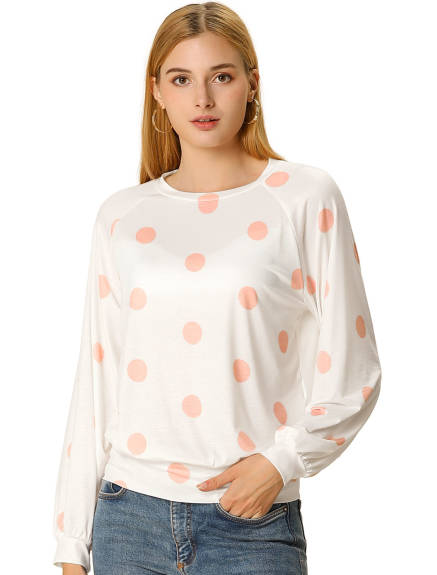 Allegra K- Long Sleeves Soft Blouse Casual Polka Dots Top