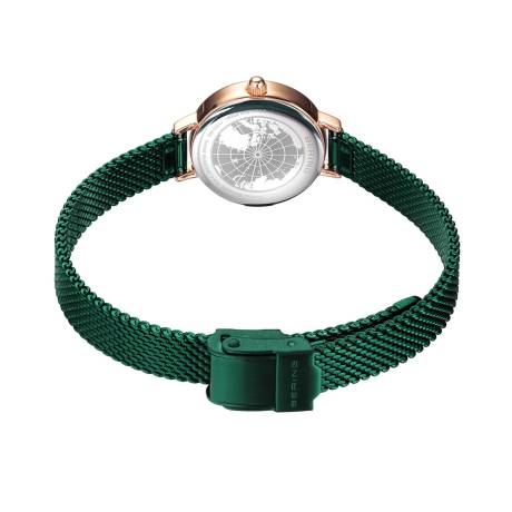 BERING - 22mm Ladies Classic Stainless Steel Watch In Rose Gold/Green