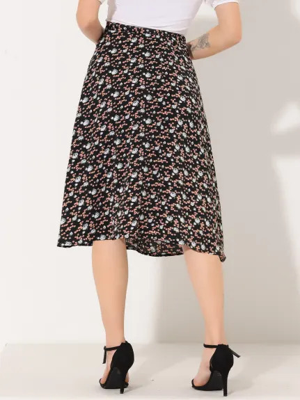 Allegra K- jupe Midi A-Line pour femme jupes Vintage en mousseline à imprimé Floral