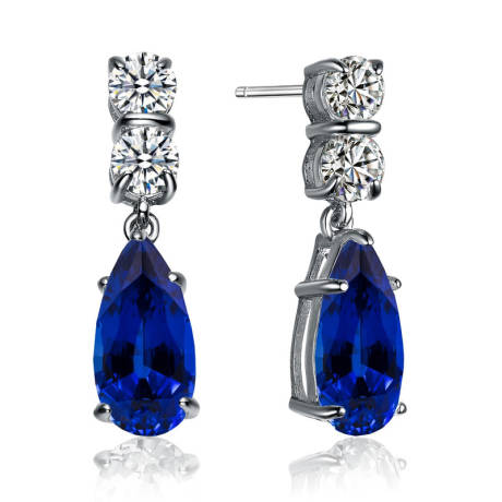 Genevive Sterling Silver White Gold Plated with Prong Set Colored Cubic Zirconia Teardrop Dangling Earrings