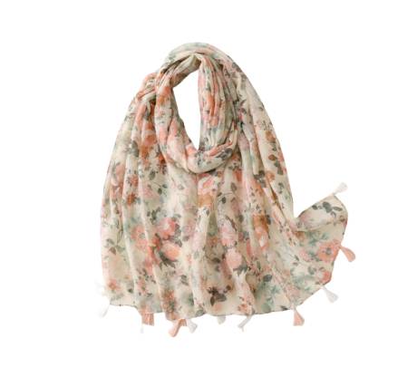 Delicate pink roses scarf with tassels - Don't AsK