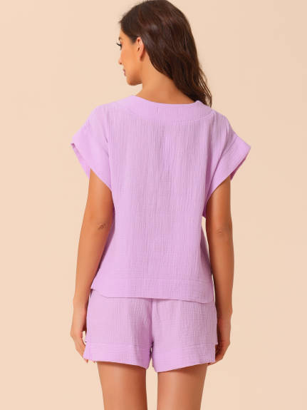 cheibear - Cotton Tops with Shorts Soft Lounge Sets