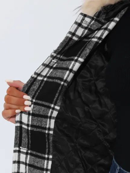 Allegra K - Manteau à carreaux amovible avec bordure en fausse fourrure et capuche