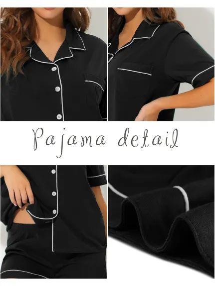 cheibear - Button Down Pajamas Set with Shorts