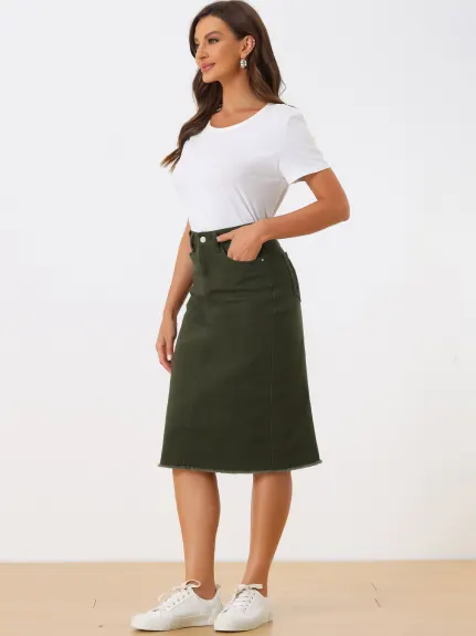 Allegra K- High Waist Back Slit Stretch Denim Skirt