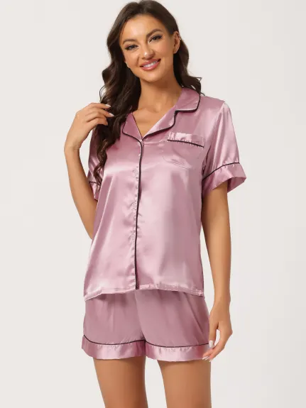 cheibear - Satin Pajamas with Shorts Lounge Set