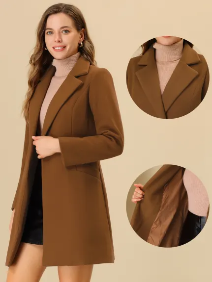Allegra K- Notched Lapel Belted Wrap Coat with Pockets
