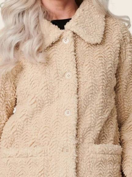 Annick - Megan Coat Textured Teddy Motif Beige