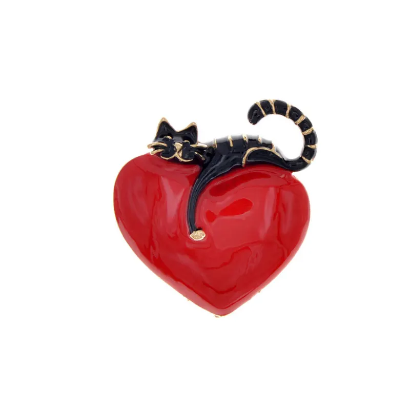 Black Cat on Red Heart Brooch - Don't AsK