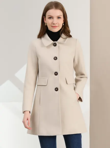 Allegra K- Lapel Collared Single Breasted Mid-Long Coat
