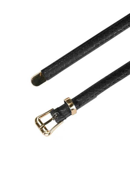 Allegra K- Skinny Embossed Leather Alloy Pin Buckle Belt