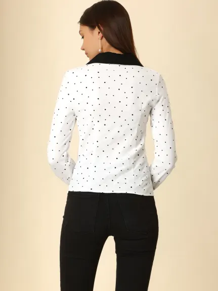 Allegra K - Vintage Contrast Collar Polka Dots Shirt