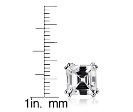 Genevive Cubic Zirconia Sterling Silver Assher Cut Square White or Gold Plated Stud Earrings