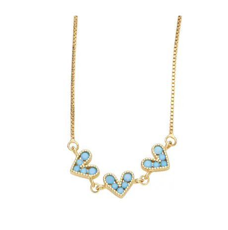 Goldtone Dainty Triple Heart Necklace with CZ in Turquoise - Eva Sky2