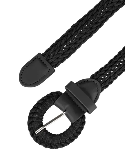 Allegra K- PU Braided Waist Belt Plus with Pin Buckle