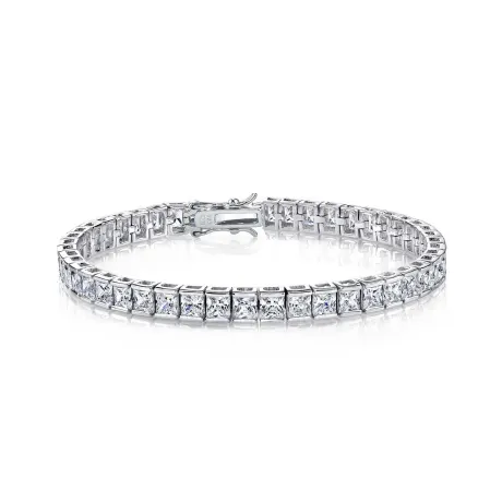 Genevive Sterling Silver with Clear Square 4mm Cubic Zirconia Stylish Tennis Bracelet