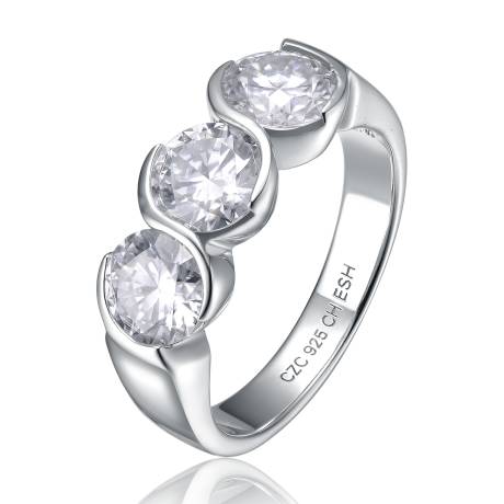 Stella Valentino Sterling Silver with 1ctw Lab Created Moissanite 3-Stone Past, Present & Future Engagement Anniversary Promise Ring