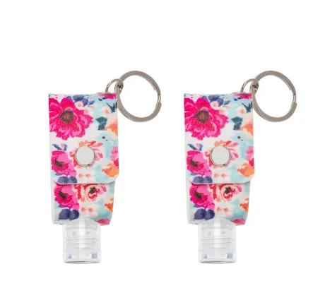 Pink Floral Hand Sanitizer Key Chain with Empty 30 ML Bottle - set of 2 - Don't AsK