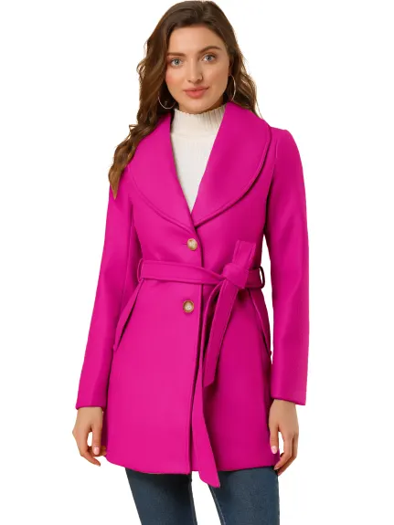 Allegra K - Trench-coat ceinturé à simple boutonnage et col rabattu