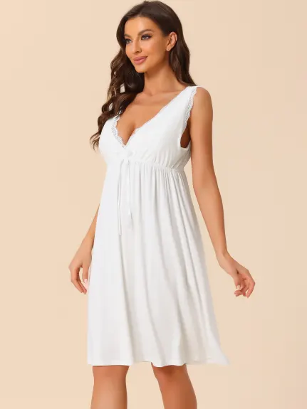cheibear - V Neck Lace Trim Nightgown