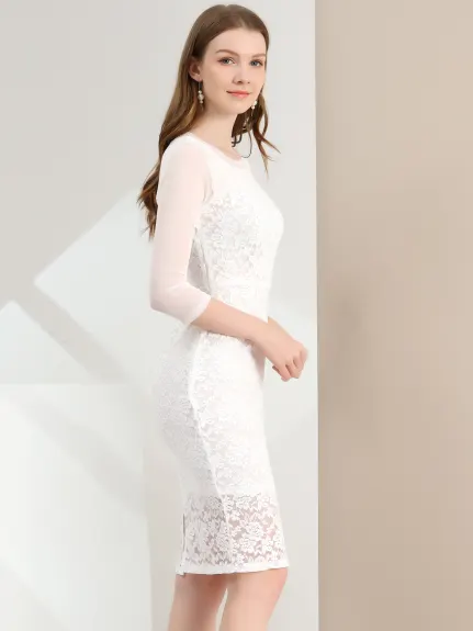 Allegra K- élégante robe body en dentelle florale en maille transparente