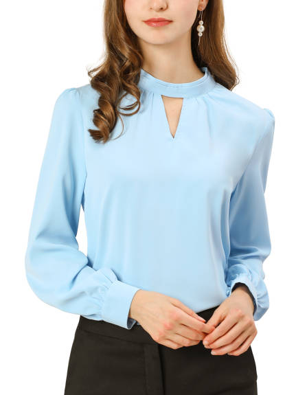 Allegra K- Stand Collar Long Sleeve Shirt Blouse