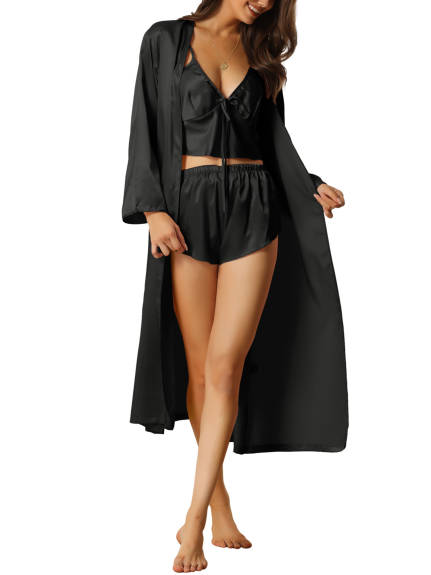 cheibear - 3pcs Sleepwear Sets Cami Tops Shorts with Robe
