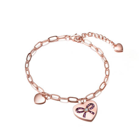 Rachel Glauber 18K Rose Gold Plated with Heart Charms Adjustable Bracelet