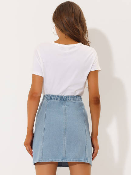 Allegra K- High Waist A-Line Casual Denim Skirt