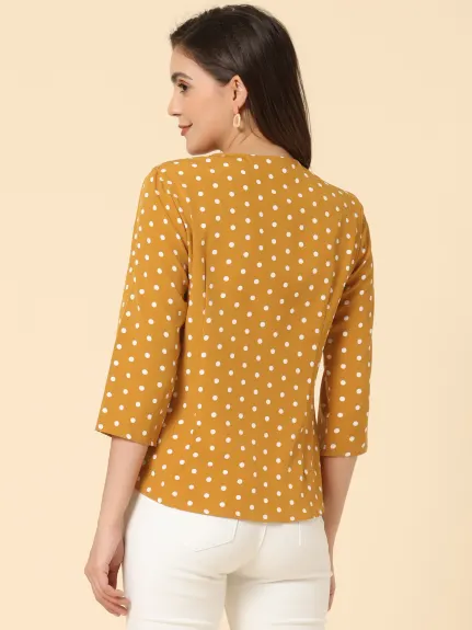Allegra K- Polka Dots 3/4 Sleeve Button Front Blouse Top