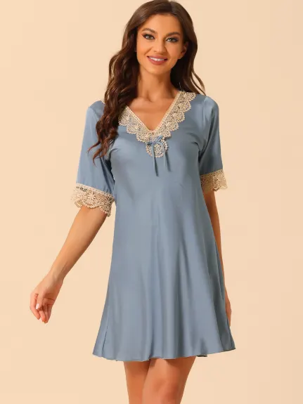 cheibear - Lace Trim V Neck Lounge Nightgown
