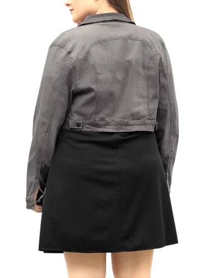 Agnes Orinda - Button Cropped Stitching Denim Jacket
