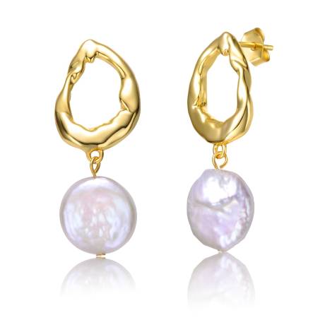 Genevive Boucles d'oreilles pendantes en argent sterling plaqué or jaune 14 carats avec perles blanches et halo torsadé