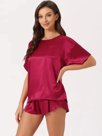 cheibear - Summer Short Sleeve Satin Pajama Set
