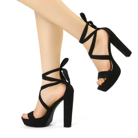 Allegra K - Lace Up Platform Heel Sandals