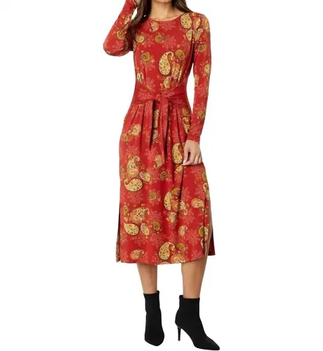 Johnny Was Paisley Lace Long Sleeve Tie Front Knit Dress