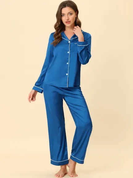 Cheibear - Long Sleeves Satin Pajama Set