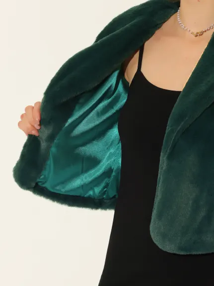 Allegra K- Cropped Jacket Lapel Long Sleeve Faux Fur Fluffy Coat