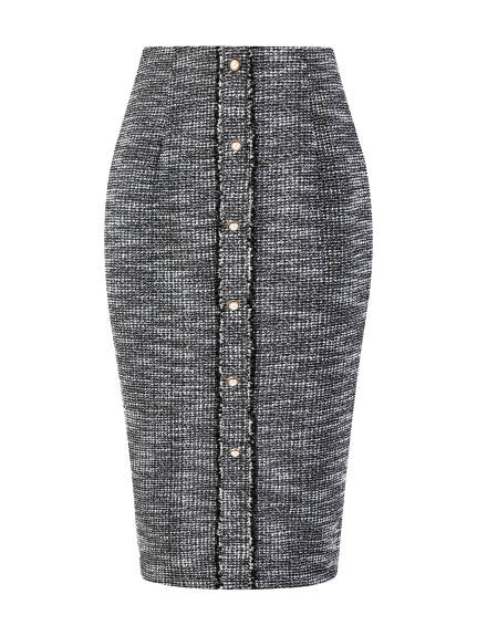 Hobemty - Jupe crayon en tweed longueur genou avec boutons décoratifs