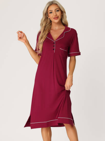 cheibear - Collared Summer Button Up Lounge Nightgowns