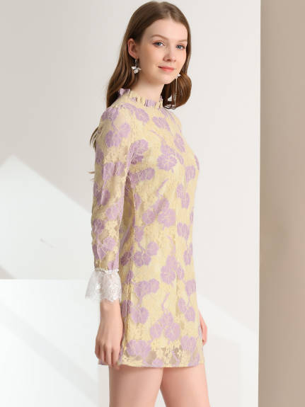 Allegra K- Women's Elegant Ruffle Floral Lace Dress