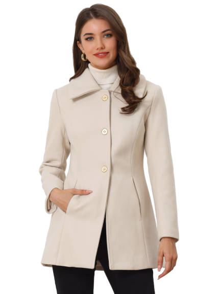 Allegra K- Single Breasted Turndown Collar Overcoat