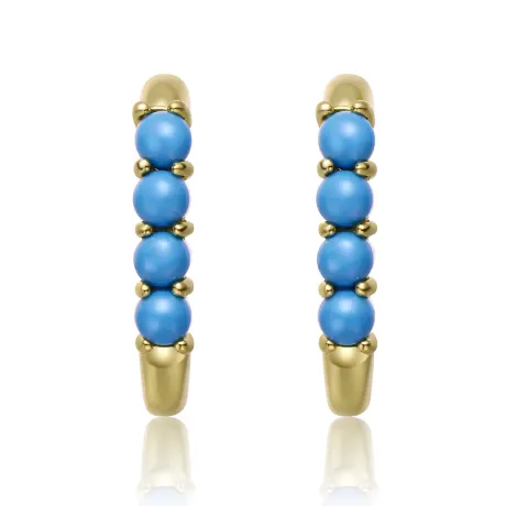 Genevive Boucles d'oreilles créoles oblongues en forme de U plaquées or 14 carats avec perles nano turquoise