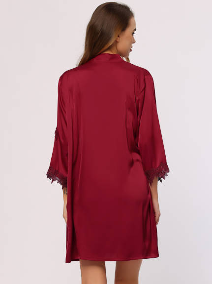 Cheibear- 2pcs Comfortable Satin Cami Nightdress with Robe Sets