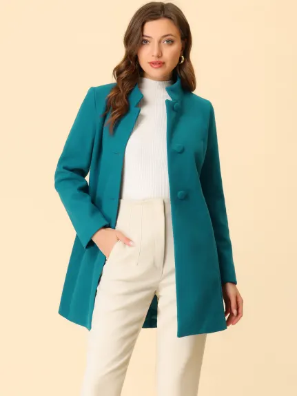 Allegra K- Stand Collar Single Breasted Mid-thigh Long Coat